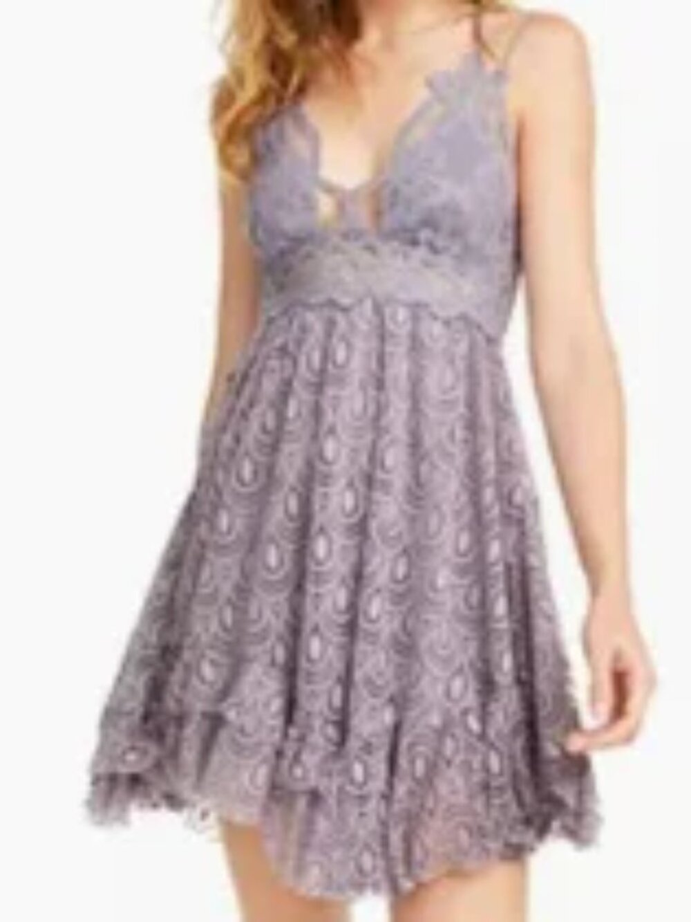 Free People One Adella Burnout Slip Mini Dress Lavender Gray Ruffled size Small